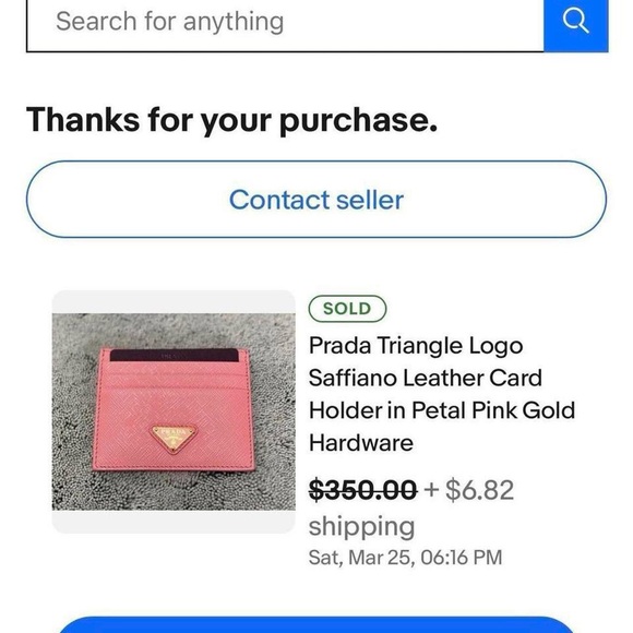 prada triangle logo leather card holder wallet in “petal pink” gold hardware! - Picture 7 of 8